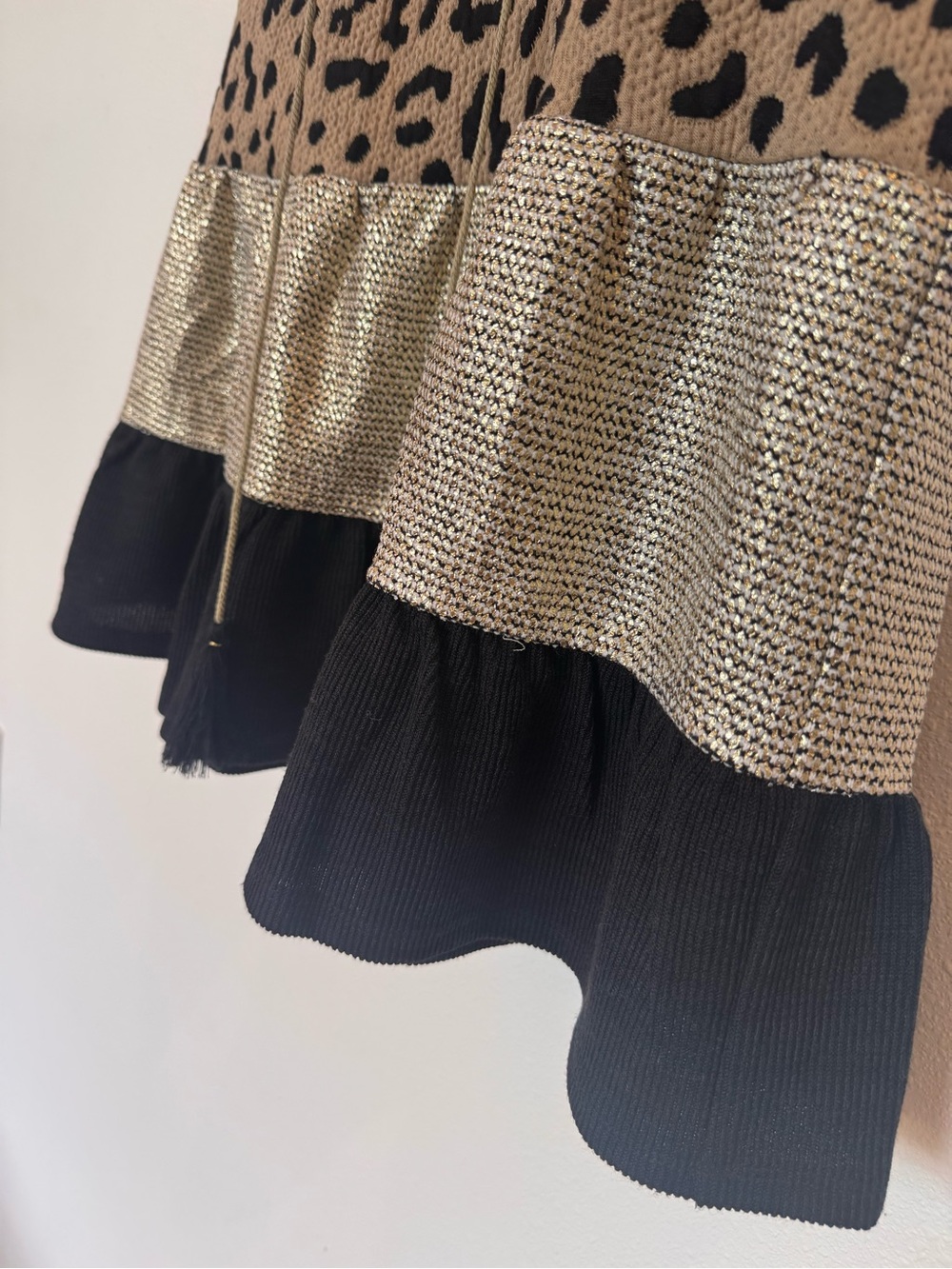THML Leopard Print Tiered Peplum Tunic - Black & Tan - Picture 3 of 5